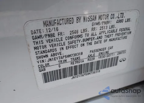 2017 Infiniti Q50 3.0T Signature Edition z USA, uszkodzony, nr VIN JN1EV7AP5HM739318